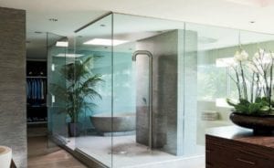 Frameless shower screen in a modern bathroom renovation