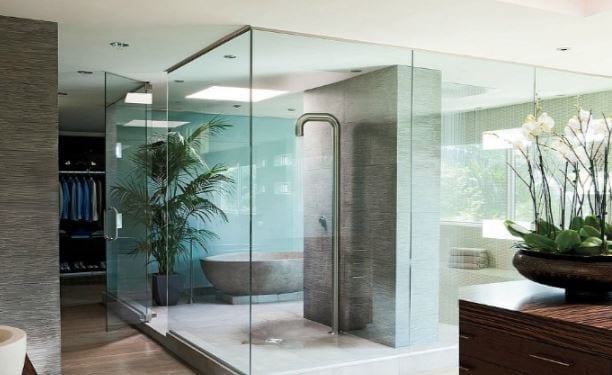 Frameless shower screen in a modern bathroom renovation