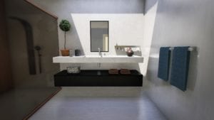 Modern bathroom renovation with vanity and enclosed shower