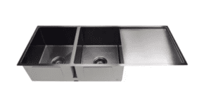 Lavello Nano Coated Stainless Steel Kitchen Sink - 1160 x 440mm Double Bowl with Drainer - Top Under Mount - PVD Gunmetal Black 5