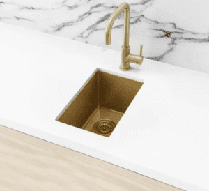 Lavello Nano Coated Stainless Steel Kitchen Sink - 272 x 382mm Half Bowl - Top Under Mount - PVD Brushed Bronze Gold
