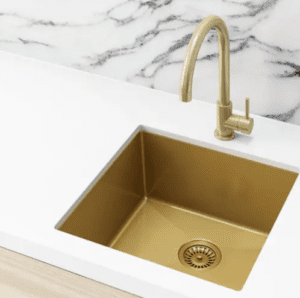 Lavello Nano Coated Stainless Steel Kitchen Sink - 450 x 450mm Single Bowl - Top Under Mount - PVD Brushed Bronze Gold