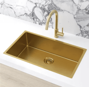 Lavello Nano Coated Stainless Steel Kitchen Sink - 760 x 440mm Large Single Bowl - Top Under Mount - PVD Brushed Bronze Gold 5