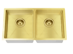 Lavello Nano Coated Stainless Steel Kitchen Sink - 860 x 440mm Double Bowl - Top Under Mount - PVD Brushed Bronze Gold 3