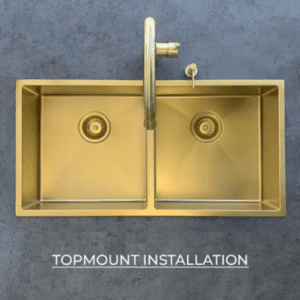 Lavello Nano Coated Stainless Steel Kitchen Sink - 860 x 440mm Double Bowl - Top Under Mount - PVD Brushed Bronze Gold