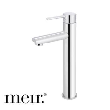 Chrome tall basin mixer tap for a bathroom vanity