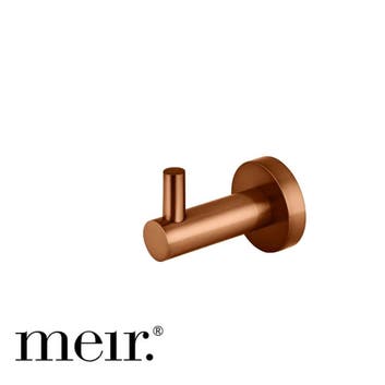 Designer bronze robe hook for a bathroom accessory finish package