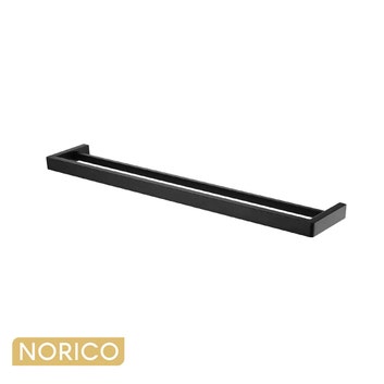 Matte black double towel rail for a modern bathroom accessory package