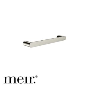 Brushed nickel single towel rail for a modern bathroom wall