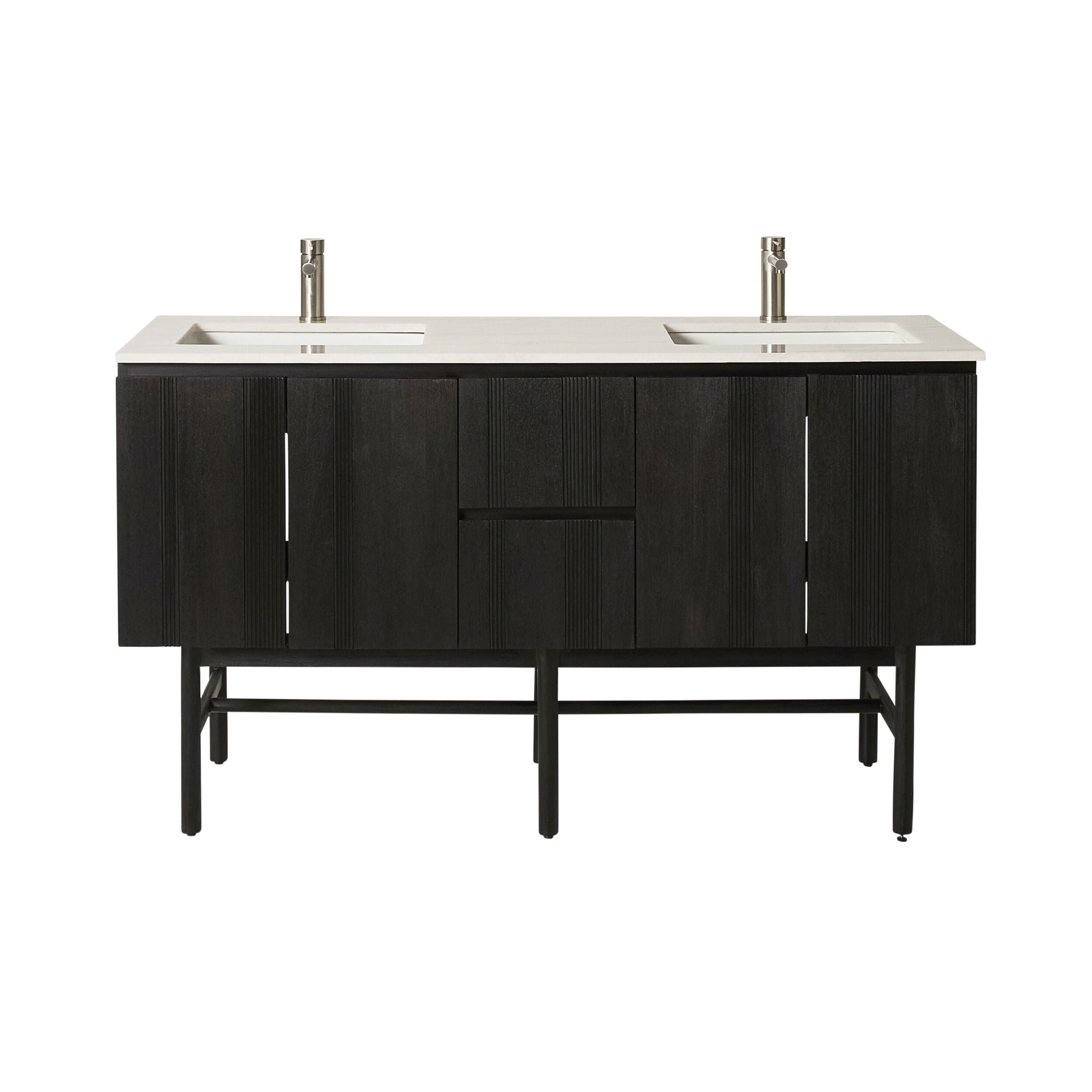 Ezra double mahogany bathroom vanity with white stone top from Early Settler